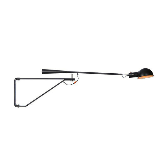 Telescopic Arm Studio Task Wall Light Industrial Iron 1 Head Black/White Plug-in Wall Lamp with Bowl Shade and Tri-Bracket Clearhalo 'Art deco wall lights' 'Cast Iron' 'Glass' 'Industrial wall lights' 'Industrial' 'Middle century wall lights' 'Modern' 'Rustic wall lights' 'Tiffany' 'Traditional wall lights' 'Wall Lamps & Sconces' 'Wall Lights' Lighting' 1916932