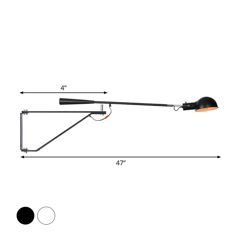 Telescopic Arm Studio Task Wall Light Industrial Iron 1 Head Black/White Plug-in Wall Lamp with Bowl Shade and Tri-Bracket Clearhalo 'Art deco wall lights' 'Cast Iron' 'Glass' 'Industrial wall lights' 'Industrial' 'Middle century wall lights' 'Modern' 'Rustic wall lights' 'Tiffany' 'Traditional wall lights' 'Wall Lamps & Sconces' 'Wall Lights' Lighting' 1916933