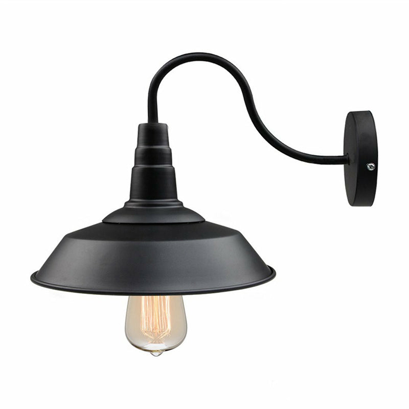 Metallic Black Wall Light Fixture Barn Shade 1 Head Rustic Wall Mount Lamp with Gooseneck Arm Clearhalo 'Art deco wall lights' 'Cast Iron' 'Glass' 'Industrial wall lights' 'Industrial' 'Middle century wall lights' 'Modern' 'Rustic wall lights' 'Tiffany' 'Traditional wall lights' 'Wall Lamps & Sconces' 'Wall Lights' Lighting' 1916936