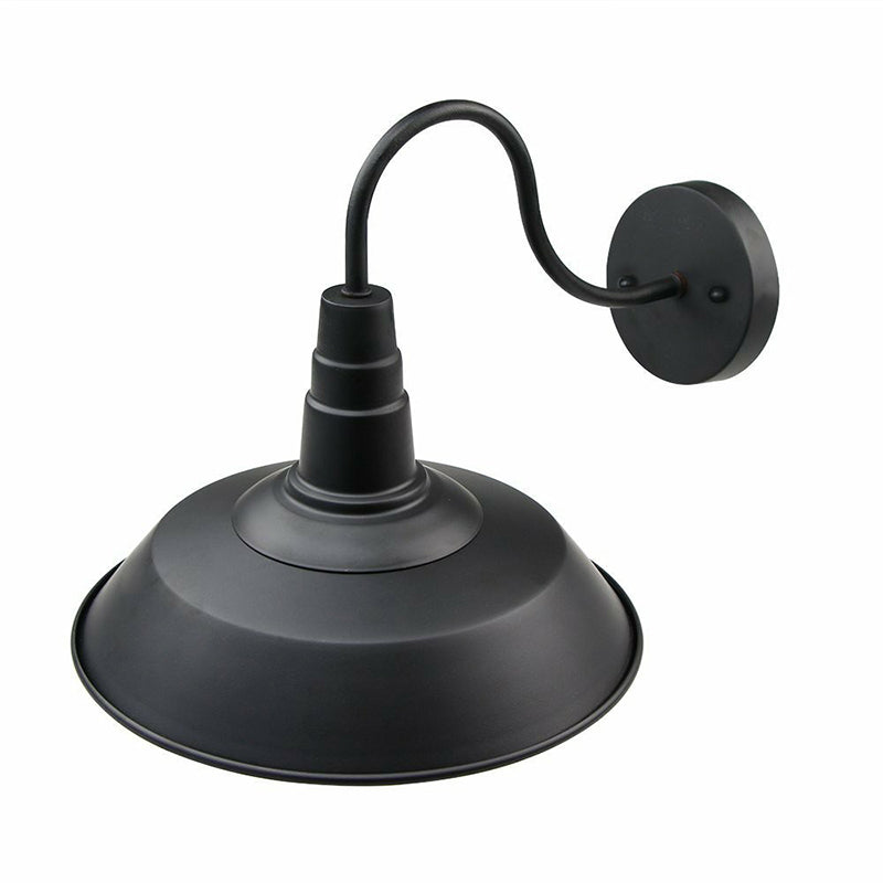 Metallic Black Wall Light Fixture Barn Shade 1 Head Rustic Wall Mount Lamp with Gooseneck Arm Clearhalo 'Art deco wall lights' 'Cast Iron' 'Glass' 'Industrial wall lights' 'Industrial' 'Middle century wall lights' 'Modern' 'Rustic wall lights' 'Tiffany' 'Traditional wall lights' 'Wall Lamps & Sconces' 'Wall Lights' Lighting' 1916937