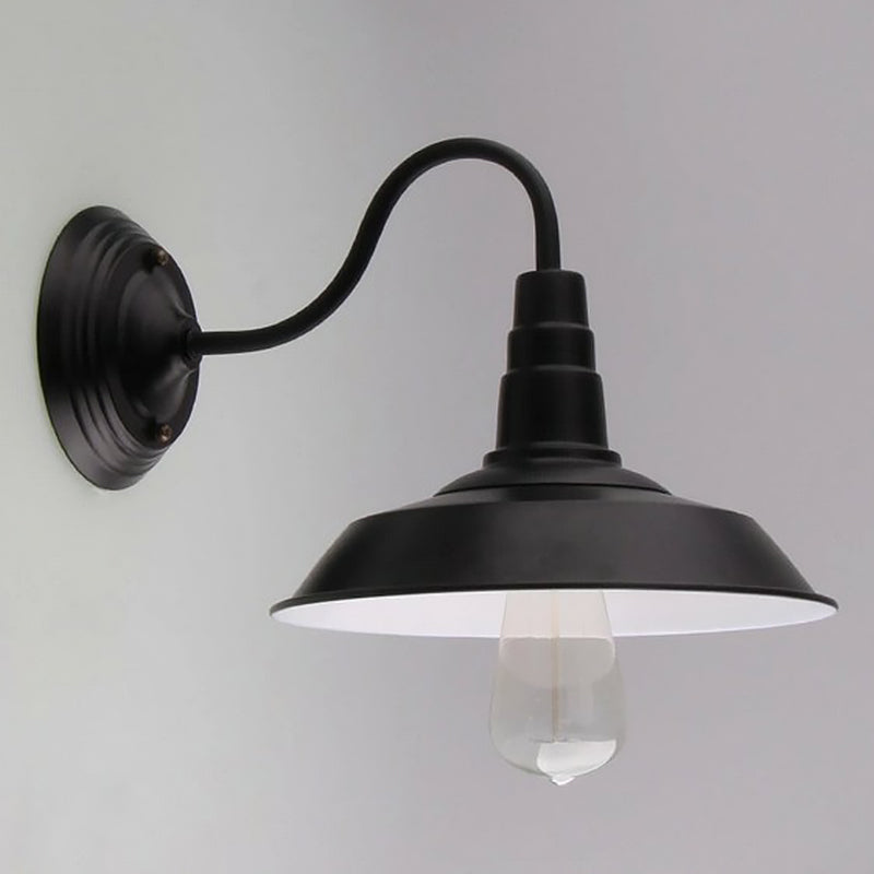 Vintage Barn Wall Lighting 10"/14" Wide 1-Light Metal Gooseneck Wall Mount Light Fixture in Black Clearhalo 'Art deco wall lights' 'Cast Iron' 'Glass' 'Industrial wall lights' 'Industrial' 'Middle century wall lights' 'Modern' 'Rustic wall lights' 'Tiffany' 'Traditional wall lights' 'Wall Lamps & Sconces' 'Wall Lights' Lighting' 1916943