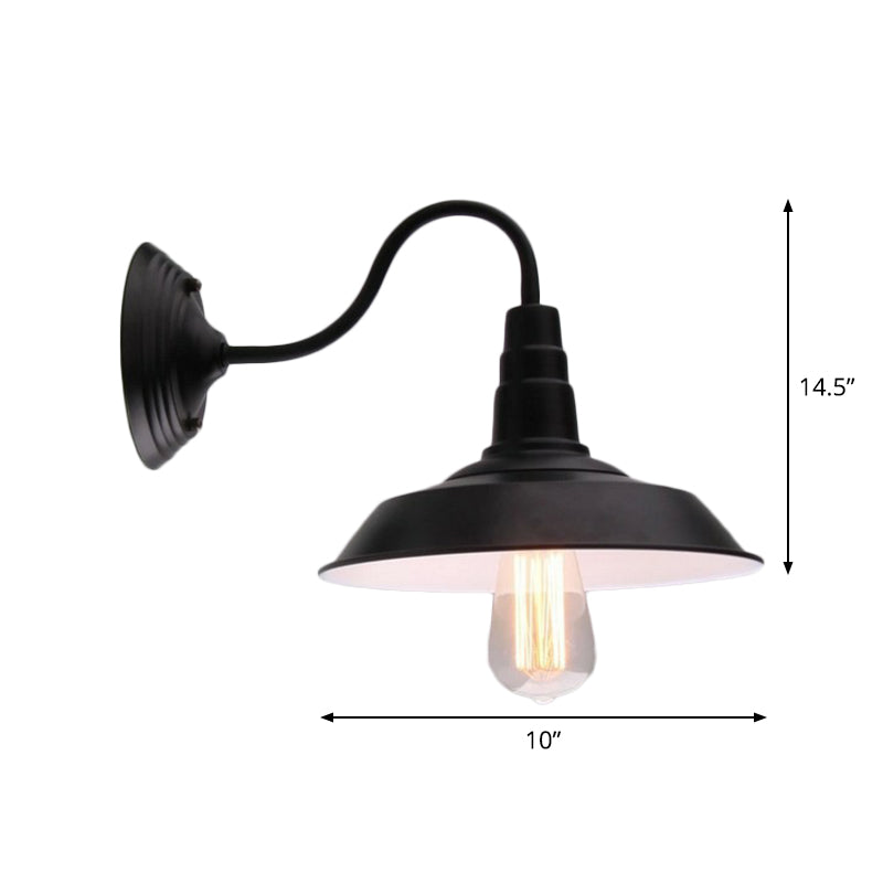 Vintage Barn Wall Lighting 10"/14" Wide 1-Light Metal Gooseneck Wall Mount Light Fixture in Black Clearhalo 'Art deco wall lights' 'Cast Iron' 'Glass' 'Industrial wall lights' 'Industrial' 'Middle century wall lights' 'Modern' 'Rustic wall lights' 'Tiffany' 'Traditional wall lights' 'Wall Lamps & Sconces' 'Wall Lights' Lighting' 1916945