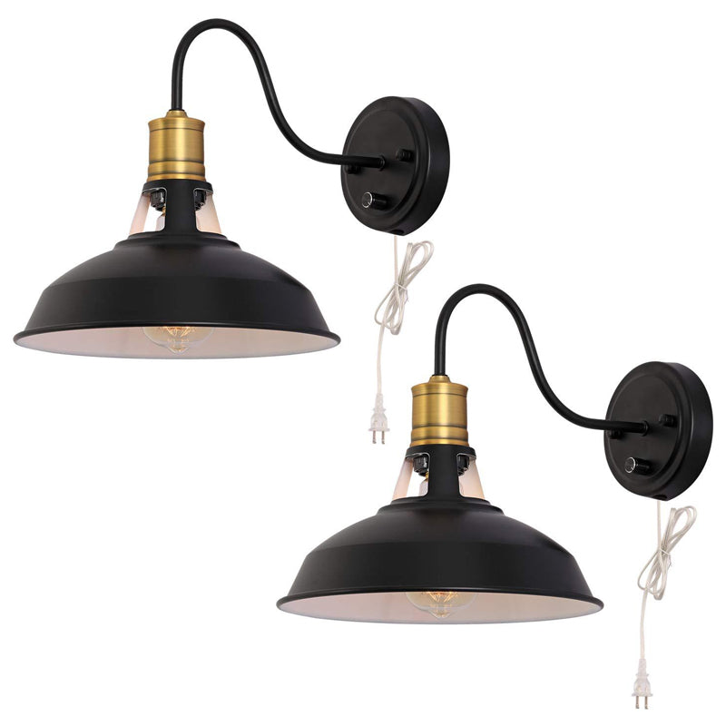 Single Metal Wall Lamp Fixture Farmhouse Black Barn Kitchen Plug-in Wall Mounted Light with Vented Socket Black Clearhalo 'Art deco wall lights' 'Cast Iron' 'Glass' 'Industrial wall lights' 'Industrial' 'Middle century wall lights' 'Modern' 'Rustic wall lights' 'Tiffany' 'Traditional wall lights' 'Wall Lamps & Sconces' 'Wall Lights' Lighting' 1916947