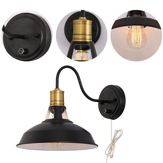 Single Metal Wall Lamp Fixture Farmhouse Black Barn Kitchen Plug-in Wall Mounted Light with Vented Socket Clearhalo 'Art deco wall lights' 'Cast Iron' 'Glass' 'Industrial wall lights' 'Industrial' 'Middle century wall lights' 'Modern' 'Rustic wall lights' 'Tiffany' 'Traditional wall lights' 'Wall Lamps & Sconces' 'Wall Lights' Lighting' 1916948