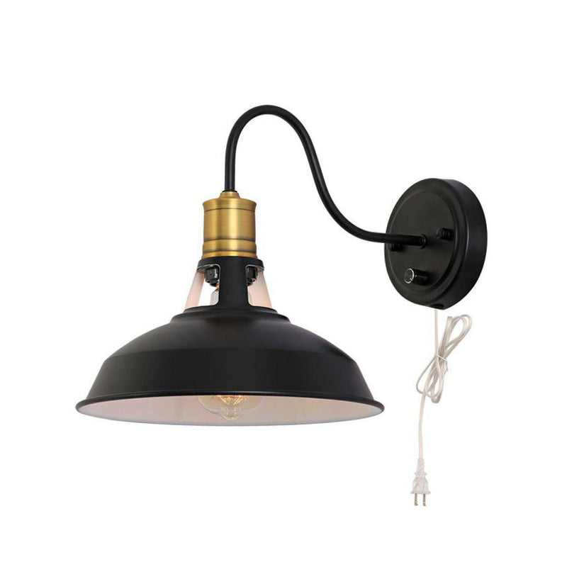 Single Metal Wall Lamp Fixture Farmhouse Black Barn Kitchen Plug-in Wall Mounted Light with Vented Socket Clearhalo 'Art deco wall lights' 'Cast Iron' 'Glass' 'Industrial wall lights' 'Industrial' 'Middle century wall lights' 'Modern' 'Rustic wall lights' 'Tiffany' 'Traditional wall lights' 'Wall Lamps & Sconces' 'Wall Lights' Lighting' 1916950