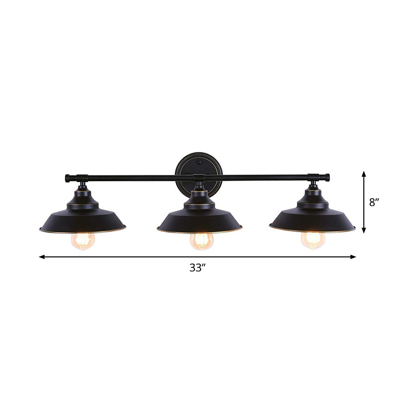 3 Lights Barn Wall Mounted Lamp Country Style Black Iron Wall Light Fixture with Linear Arm Clearhalo 'Art deco wall lights' 'Cast Iron' 'Glass' 'Industrial wall lights' 'Industrial' 'Middle century wall lights' 'Modern' 'Rustic wall lights' 'Tiffany' 'Traditional wall lights' 'Wall Lamps & Sconces' 'Wall Lights' Lighting' 1916962
