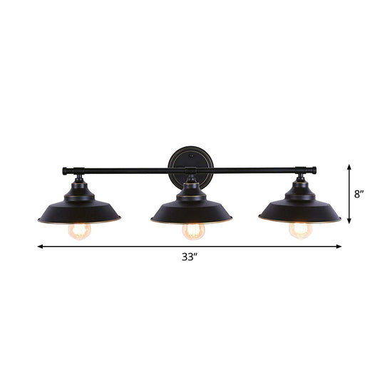 3 Lights Barn Wall Mounted Lamp Country Style Black Iron Wall Light Fixture with Linear Arm Clearhalo 'Art deco wall lights' 'Cast Iron' 'Glass' 'Industrial wall lights' 'Industrial' 'Middle century wall lights' 'Modern' 'Rustic wall lights' 'Tiffany' 'Traditional wall lights' 'Wall Lamps & Sconces' 'Wall Lights' Lighting' 1916962