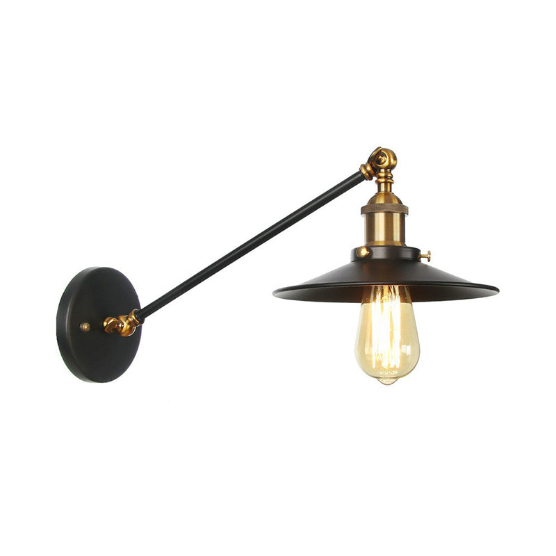 Horn/Flared/Scalloped Kitchen Wall Light Rustic Iron Single-Bulb Black Swing Arm Wall Lamp Fixture Clearhalo 'Art deco wall lights' 'Cast Iron' 'Glass' 'Industrial wall lights' 'Industrial' 'Middle century wall lights' 'Modern' 'Rustic wall lights' 'Tiffany' 'Traditional wall lights' 'Wall Lamps & Sconces' 'Wall Lights' Lighting' 1916986