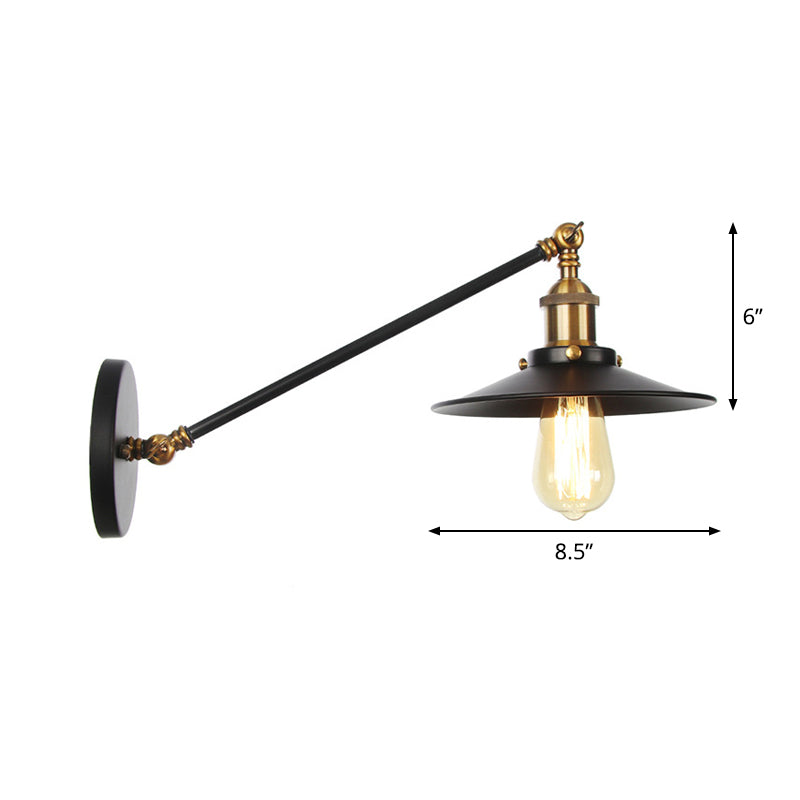 Horn/Flared/Scalloped Kitchen Wall Light Rustic Iron Single-Bulb Black Swing Arm Wall Lamp Fixture Clearhalo 'Art deco wall lights' 'Cast Iron' 'Glass' 'Industrial wall lights' 'Industrial' 'Middle century wall lights' 'Modern' 'Rustic wall lights' 'Tiffany' 'Traditional wall lights' 'Wall Lamps & Sconces' 'Wall Lights' Lighting' 1916987