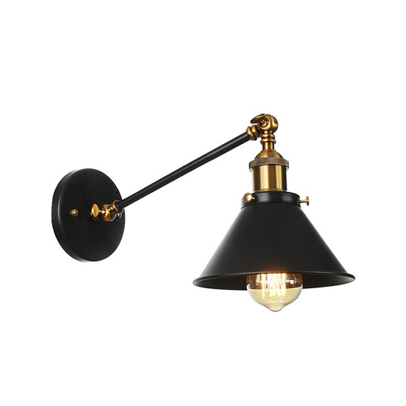 Horn/Flared/Scalloped Kitchen Wall Light Rustic Iron Single-Bulb Black Swing Arm Wall Lamp Fixture Clearhalo 'Art deco wall lights' 'Cast Iron' 'Glass' 'Industrial wall lights' 'Industrial' 'Middle century wall lights' 'Modern' 'Rustic wall lights' 'Tiffany' 'Traditional wall lights' 'Wall Lamps & Sconces' 'Wall Lights' Lighting' 1916989