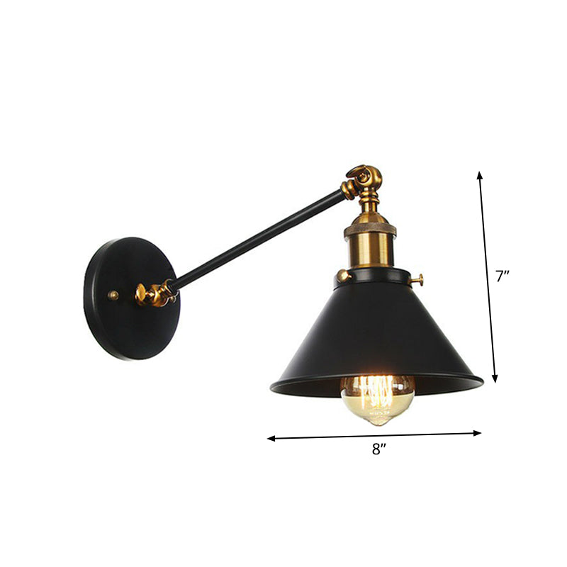 Horn/Flared/Scalloped Kitchen Wall Light Rustic Iron Single-Bulb Black Swing Arm Wall Lamp Fixture Clearhalo 'Art deco wall lights' 'Cast Iron' 'Glass' 'Industrial wall lights' 'Industrial' 'Middle century wall lights' 'Modern' 'Rustic wall lights' 'Tiffany' 'Traditional wall lights' 'Wall Lamps & Sconces' 'Wall Lights' Lighting' 1916990