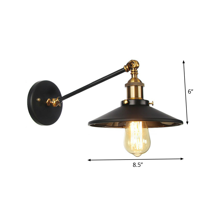 Horn/Flared/Scalloped Kitchen Wall Light Rustic Iron Single-Bulb Black Swing Arm Wall Lamp Fixture Clearhalo 'Art deco wall lights' 'Cast Iron' 'Glass' 'Industrial wall lights' 'Industrial' 'Middle century wall lights' 'Modern' 'Rustic wall lights' 'Tiffany' 'Traditional wall lights' 'Wall Lamps & Sconces' 'Wall Lights' Lighting' 1916996