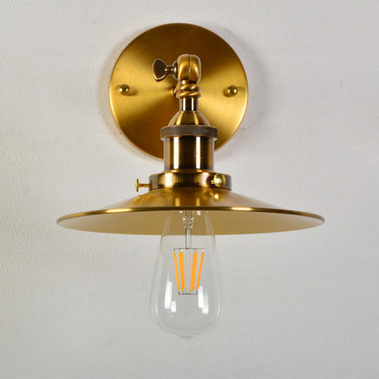 Gold Rotating Saucer Wall Light Fixture Industrial Metal 1-Light Dining Room Wall Mounted Lamp Clearhalo 'Art deco wall lights' 'Cast Iron' 'Glass' 'Industrial wall lights' 'Industrial' 'Middle century wall lights' 'Modern' 'Rustic wall lights' 'Tiffany' 'Traditional wall lights' 'Wall Lamps & Sconces' 'Wall Lights' Lighting' 1917014