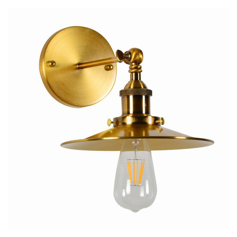 Gold Rotating Saucer Wall Light Fixture Industrial Metal 1-Light Dining Room Wall Mounted Lamp Clearhalo 'Art deco wall lights' 'Cast Iron' 'Glass' 'Industrial wall lights' 'Industrial' 'Middle century wall lights' 'Modern' 'Rustic wall lights' 'Tiffany' 'Traditional wall lights' 'Wall Lamps & Sconces' 'Wall Lights' Lighting' 1917015
