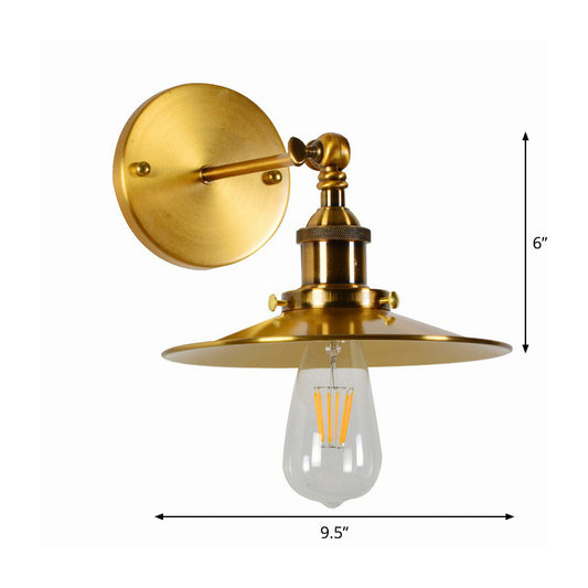 Gold Rotating Saucer Wall Light Fixture Industrial Metal 1-Light Dining Room Wall Mounted Lamp Clearhalo 'Art deco wall lights' 'Cast Iron' 'Glass' 'Industrial wall lights' 'Industrial' 'Middle century wall lights' 'Modern' 'Rustic wall lights' 'Tiffany' 'Traditional wall lights' 'Wall Lamps & Sconces' 'Wall Lights' Lighting' 1917016