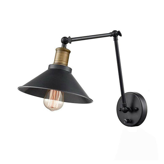 1 Head Swing Arm Wall Mounted Lamp Farmhouse Cone Metal Wall Light with/without Plug in Black Black A Clearhalo 'Art deco wall lights' 'Cast Iron' 'Glass' 'Industrial wall lights' 'Industrial' 'Middle century wall lights' 'Modern' 'Rustic wall lights' 'Tiffany' 'Traditional wall lights' 'Wall Lamps & Sconces' 'Wall Lights' Lighting' 1917021