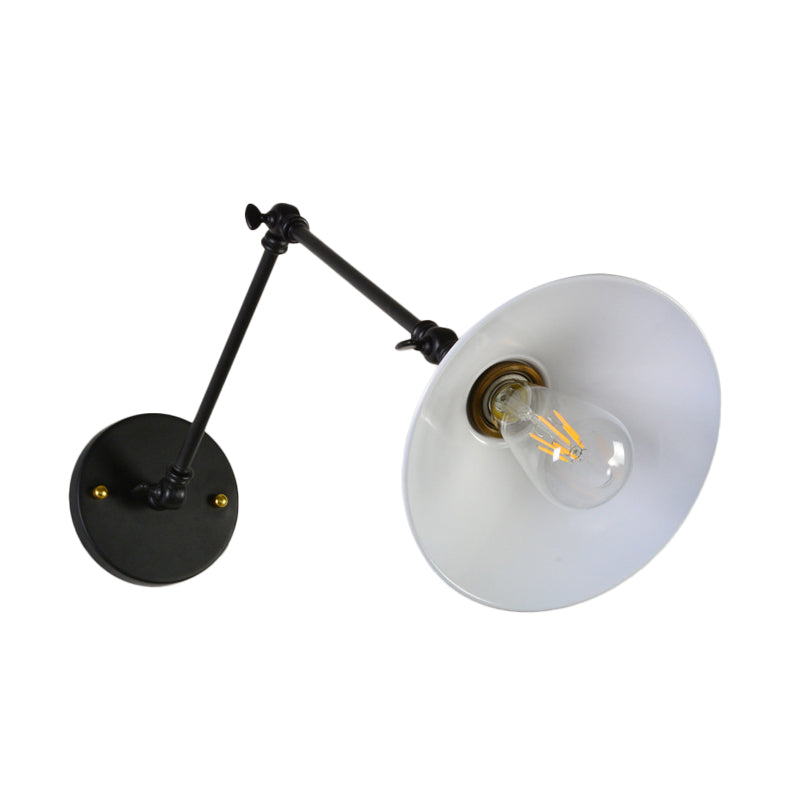 Iron Black/White-Brass Reading Wall Lamp Conical 1-Light Factory Wall Lighting with 8"+8"/12"+12" Wide Swing Arm Clearhalo 'Art deco wall lights' 'Cast Iron' 'Glass' 'Industrial wall lights' 'Industrial' 'Middle century wall lights' 'Modern' 'Rustic wall lights' 'Tiffany' 'Traditional wall lights' 'Wall Lamps & Sconces' 'Wall Lights' Lighting' 1917041