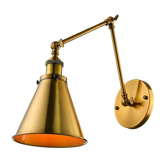 1 Head Cone Shade Wall Mount Light Industrial Brass Iron Swing Arm Reading Wall Lamp for Studio Clearhalo 'Art deco wall lights' 'Cast Iron' 'Glass' 'Industrial wall lights' 'Industrial' 'Middle century wall lights' 'Modern' 'Rustic wall lights' 'Tiffany' 'Traditional wall lights' 'Wall Lamps & Sconces' 'Wall Lights' Lighting' 1917055