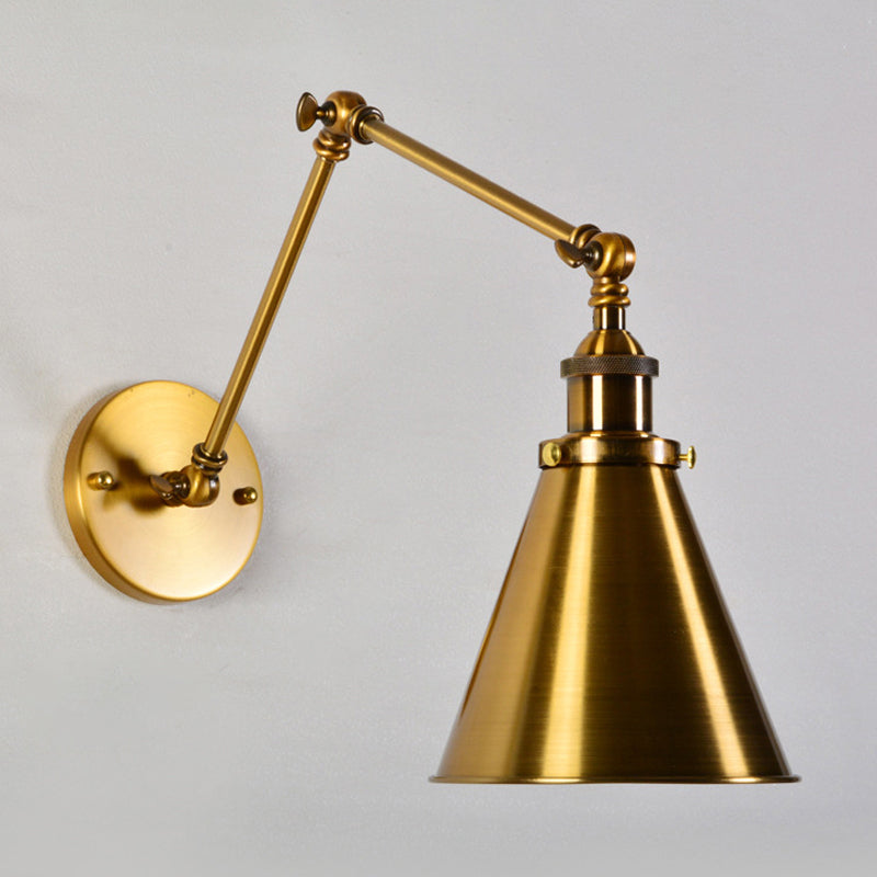 Brass 1 Bulb Wall Light Kit Antique Metal Conic Wall Mount Lighting Fixture with Flexible Swivel Arm Brass Clearhalo 'Art deco wall lights' 'Cast Iron' 'Glass' 'Industrial wall lights' 'Industrial' 'Middle century wall lights' 'Modern' 'Rustic wall lights' 'Tiffany' 'Traditional wall lights' 'Wall Lamps & Sconces' 'Wall Lights' Lighting' 1917058