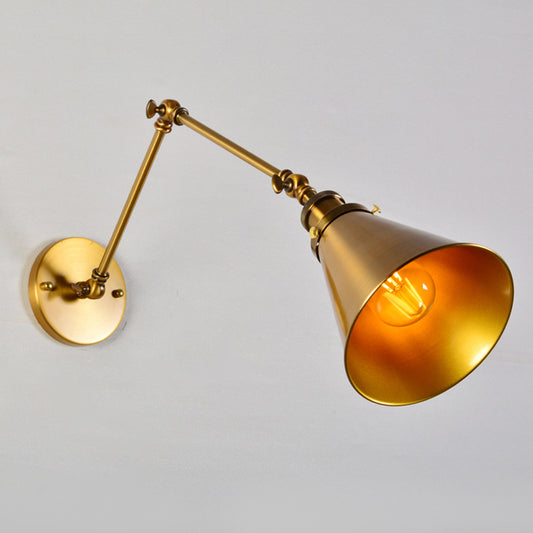 Brass 1 Bulb Wall Light Kit Antique Metal Conic Wall Mount Lighting Fixture with Flexible Swivel Arm Clearhalo 'Art deco wall lights' 'Cast Iron' 'Glass' 'Industrial wall lights' 'Industrial' 'Middle century wall lights' 'Modern' 'Rustic wall lights' 'Tiffany' 'Traditional wall lights' 'Wall Lamps & Sconces' 'Wall Lights' Lighting' 1917059
