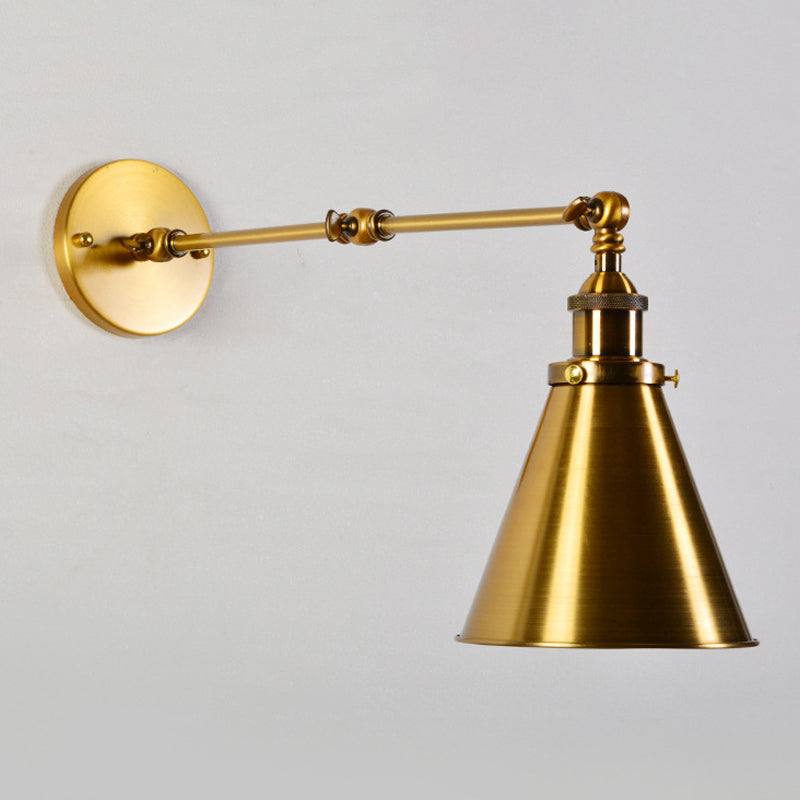 Brass 1 Bulb Wall Light Kit Antique Metal Conic Wall Mount Lighting Fixture with Flexible Swivel Arm Clearhalo 'Art deco wall lights' 'Cast Iron' 'Glass' 'Industrial wall lights' 'Industrial' 'Middle century wall lights' 'Modern' 'Rustic wall lights' 'Tiffany' 'Traditional wall lights' 'Wall Lamps & Sconces' 'Wall Lights' Lighting' 1917061