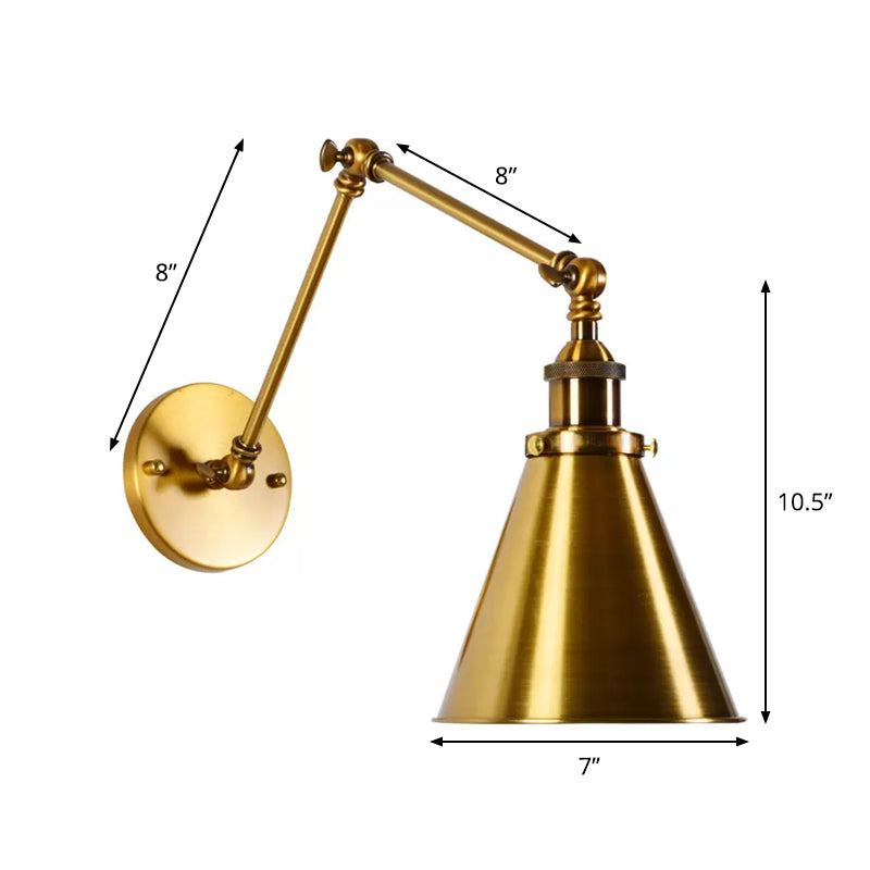 Brass 1 Bulb Wall Light Kit Antique Metal Conic Wall Mount Lighting Fixture with Flexible Swivel Arm Clearhalo 'Art deco wall lights' 'Cast Iron' 'Glass' 'Industrial wall lights' 'Industrial' 'Middle century wall lights' 'Modern' 'Rustic wall lights' 'Tiffany' 'Traditional wall lights' 'Wall Lamps & Sconces' 'Wall Lights' Lighting' 1917063