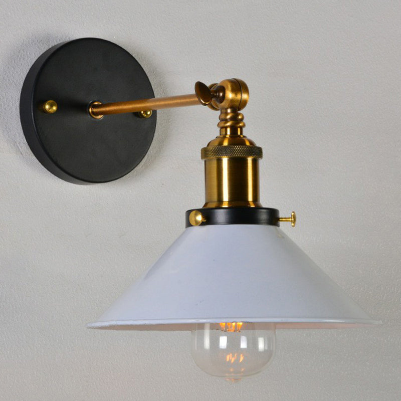 Rolled-Edge Cone Kitchen Wall Lamp Countryside Metal 1 Bulb Black/White-Brass Wall Mount Lighting with Adjustable Joint White Clearhalo 'Art deco wall lights' 'Cast Iron' 'Glass' 'Industrial wall lights' 'Industrial' 'Middle century wall lights' 'Modern' 'Rustic wall lights' 'Tiffany' 'Traditional wall lights' 'Wall Lamps & Sconces' 'Wall Lights' Lighting' 1917076