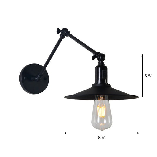 Rustic Swivelable Flared Shade Wall Light 1 Head Iron Reading Wall Lamp in Black Clearhalo 'Art deco wall lights' 'Cast Iron' 'Glass' 'Industrial wall lights' 'Industrial' 'Middle century wall lights' 'Modern' 'Rustic wall lights' 'Tiffany' 'Traditional wall lights' 'Wall Lamps & Sconces' 'Wall Lights' Lighting' 1917079