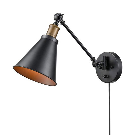 Horn Iron Wall Mount Reading Lamp Industrial 1-Light Bedroom Rotating Wall Lighting with/without Plug-in Cord in Black Black A Clearhalo 'Art deco wall lights' 'Cast Iron' 'Glass' 'Industrial wall lights' 'Industrial' 'Middle century wall lights' 'Modern' 'Rustic wall lights' 'Tiffany' 'Traditional wall lights' 'Wall Lamps & Sconces' 'Wall Lights' Lighting' 1917080