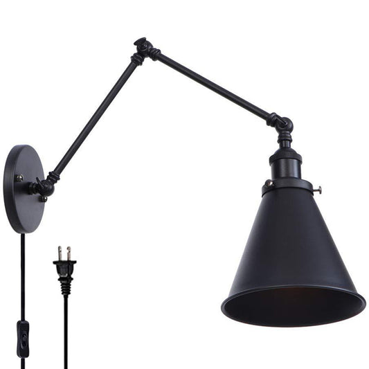 1/2-Head Wall Lighting Ideas Farmhouse Trumpet Shaped Metal Wall Light with Adjustable Arm in Black 1.0 Black Clearhalo 'Art deco wall lights' 'Cast Iron' 'Glass' 'Industrial wall lights' 'Industrial' 'Middle century wall lights' 'Modern' 'Rustic wall lights' 'Tiffany' 'Traditional wall lights' 'Wall Lamps & Sconces' 'Wall Lights' Lighting' 1917087
