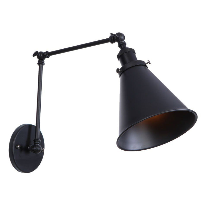 1/2-Head Wall Lighting Ideas Farmhouse Trumpet Shaped Metal Wall Light with Adjustable Arm in Black Clearhalo 'Art deco wall lights' 'Cast Iron' 'Glass' 'Industrial wall lights' 'Industrial' 'Middle century wall lights' 'Modern' 'Rustic wall lights' 'Tiffany' 'Traditional wall lights' 'Wall Lamps & Sconces' 'Wall Lights' Lighting' 1917088