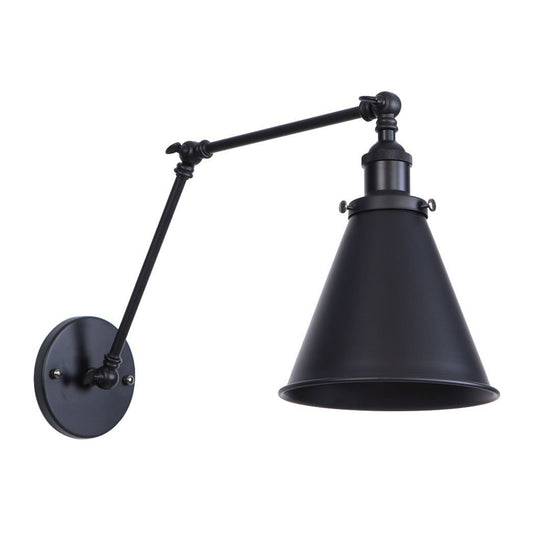 1/2-Head Wall Lighting Ideas Farmhouse Trumpet Shaped Metal Wall Light with Adjustable Arm in Black Clearhalo 'Art deco wall lights' 'Cast Iron' 'Glass' 'Industrial wall lights' 'Industrial' 'Middle century wall lights' 'Modern' 'Rustic wall lights' 'Tiffany' 'Traditional wall lights' 'Wall Lamps & Sconces' 'Wall Lights' Lighting' 1917089