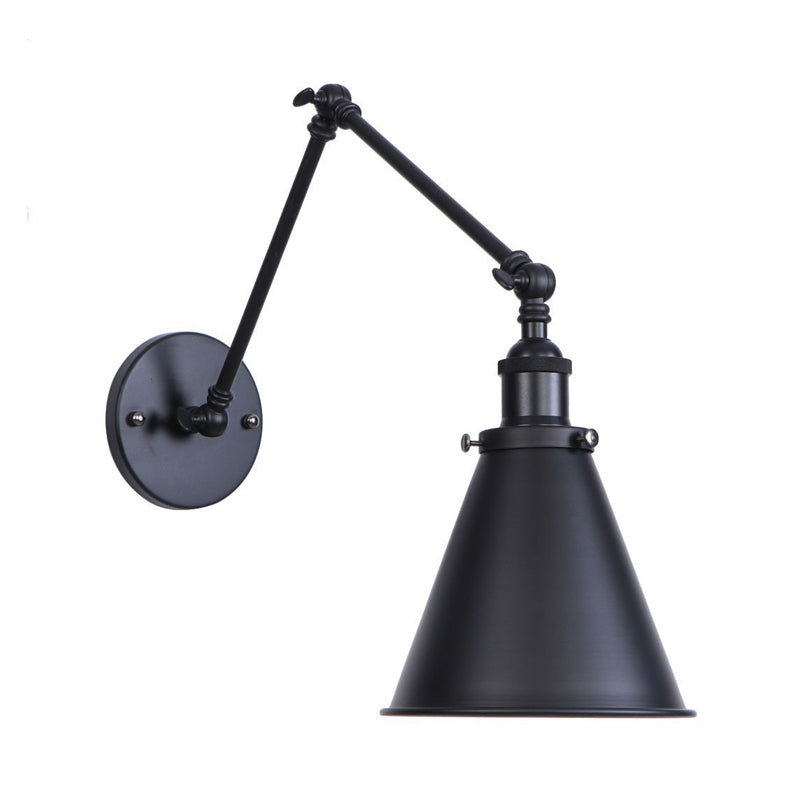 1/2-Head Wall Lighting Ideas Farmhouse Trumpet Shaped Metal Wall Light with Adjustable Arm in Black Clearhalo 'Art deco wall lights' 'Cast Iron' 'Glass' 'Industrial wall lights' 'Industrial' 'Middle century wall lights' 'Modern' 'Rustic wall lights' 'Tiffany' 'Traditional wall lights' 'Wall Lamps & Sconces' 'Wall Lights' Lighting' 1917090