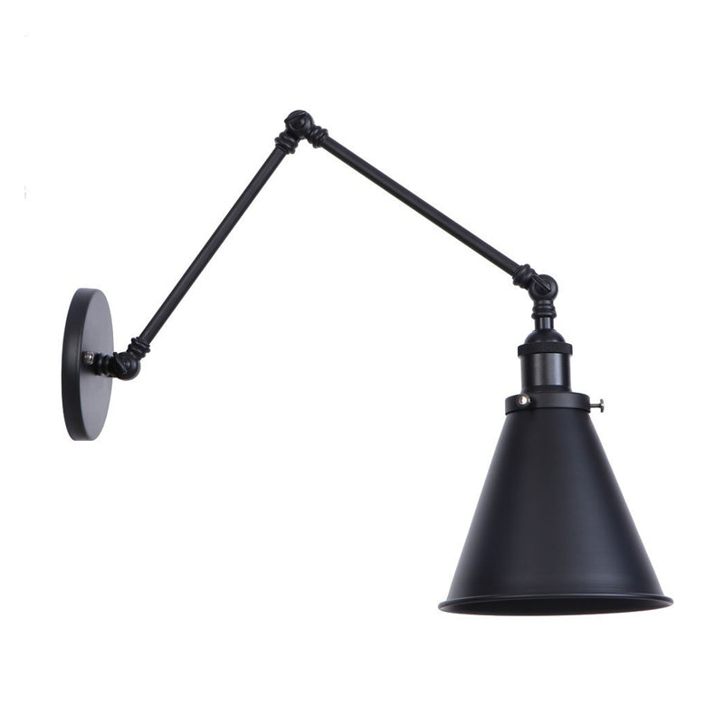 1/2-Head Wall Lighting Ideas Farmhouse Trumpet Shaped Metal Wall Light with Adjustable Arm in Black Clearhalo 'Art deco wall lights' 'Cast Iron' 'Glass' 'Industrial wall lights' 'Industrial' 'Middle century wall lights' 'Modern' 'Rustic wall lights' 'Tiffany' 'Traditional wall lights' 'Wall Lamps & Sconces' 'Wall Lights' Lighting' 1917091