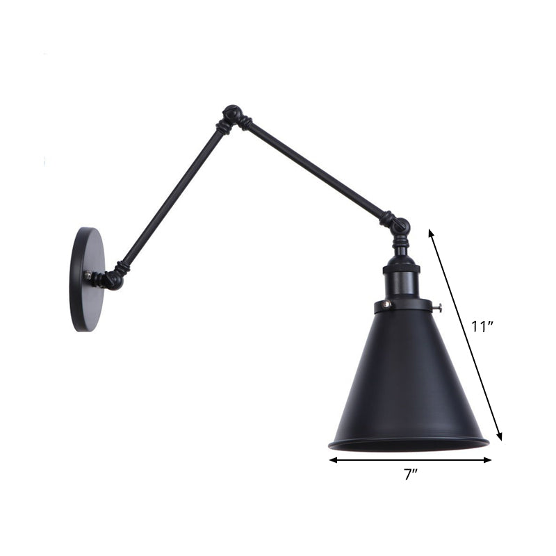 1/2-Head Wall Lighting Ideas Farmhouse Trumpet Shaped Metal Wall Light with Adjustable Arm in Black Clearhalo 'Art deco wall lights' 'Cast Iron' 'Glass' 'Industrial wall lights' 'Industrial' 'Middle century wall lights' 'Modern' 'Rustic wall lights' 'Tiffany' 'Traditional wall lights' 'Wall Lamps & Sconces' 'Wall Lights' Lighting' 1917092