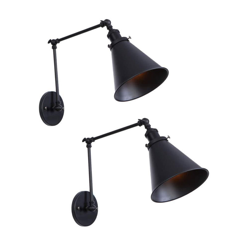 1/2-Head Wall Lighting Ideas Farmhouse Trumpet Shaped Metal Wall Light with Adjustable Arm in Black 2.0 Black Clearhalo 'Art deco wall lights' 'Cast Iron' 'Glass' 'Industrial wall lights' 'Industrial' 'Middle century wall lights' 'Modern' 'Rustic wall lights' 'Tiffany' 'Traditional wall lights' 'Wall Lamps & Sconces' 'Wall Lights' Lighting' 1917093