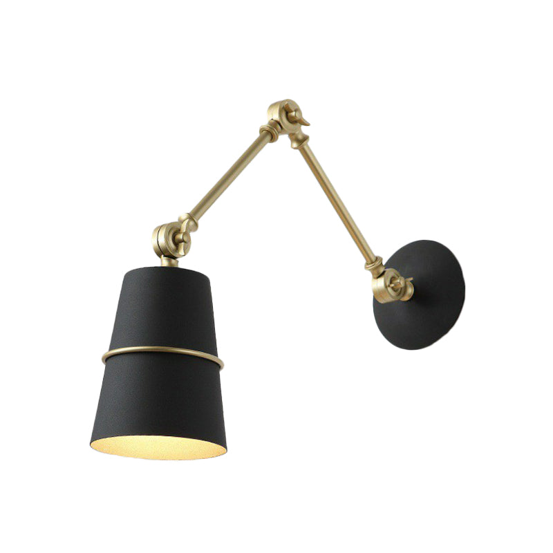 1-Light Tapered Shade Wall Lamp Nordic Black/White Metal Swing Arm Wall Mounted Reading Light for Bedroom Clearhalo 'Art deco wall lights' 'Cast Iron' 'Glass' 'Industrial wall lights' 'Industrial' 'Middle century wall lights' 'Modern' 'Rustic wall lights' 'Tiffany' 'Traditional wall lights' 'Wall Lamps & Sconces' 'Wall Lights' Lighting' 1917100