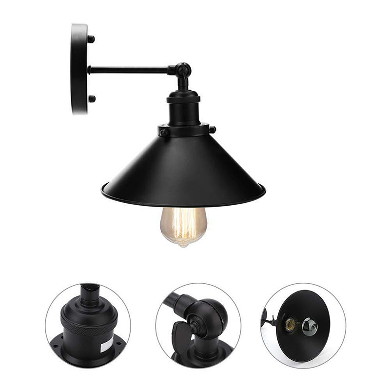 Conic Shade Bedside Reading Wall Lamp Vintage Metal 1/2-Head Black Rotatable Wall Mount Light Fixture Clearhalo 'Art deco wall lights' 'Cast Iron' 'Glass' 'Industrial wall lights' 'Industrial' 'Middle century wall lights' 'Modern' 'Rustic wall lights' 'Tiffany' 'Traditional wall lights' 'Wall Lamps & Sconces' 'Wall Lights' Lighting' 1917106
