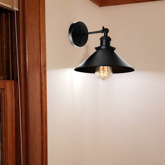 Conic Shade Bedside Reading Wall Lamp Vintage Metal 1/2-Head Black Rotatable Wall Mount Light Fixture 1.0 Black Clearhalo 'Art deco wall lights' 'Cast Iron' 'Glass' 'Industrial wall lights' 'Industrial' 'Middle century wall lights' 'Modern' 'Rustic wall lights' 'Tiffany' 'Traditional wall lights' 'Wall Lamps & Sconces' 'Wall Lights' Lighting' 1917107