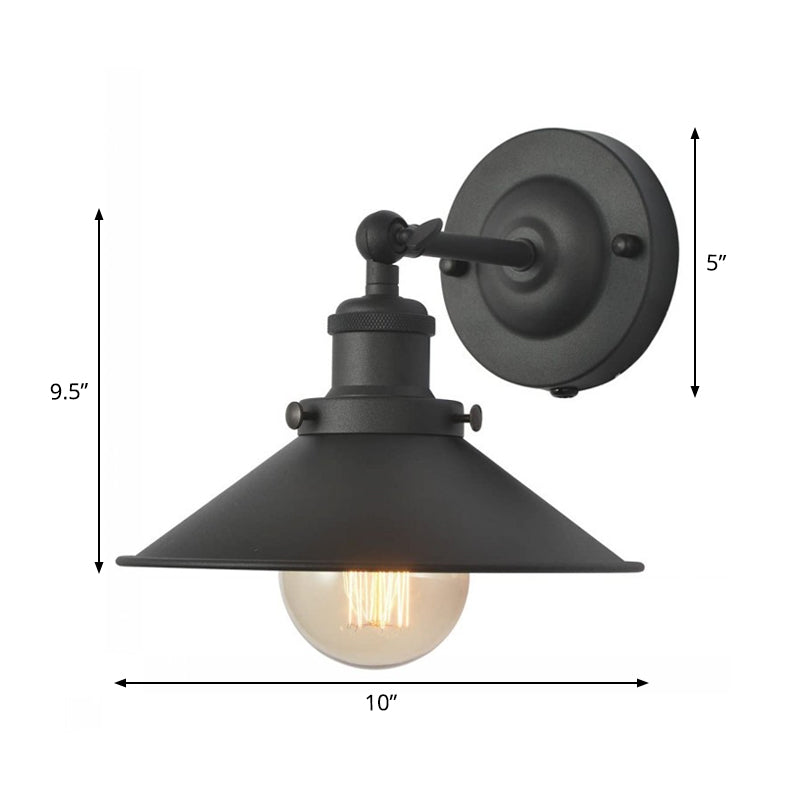 Black 1 Bulb Rotatable Wall Light Vintage Iron Cone Shade Plug-in/Plug-less Wall Mounted Lamp for Bedroom Clearhalo 'Art deco wall lights' 'Cast Iron' 'Glass' 'Industrial wall lights' 'Industrial' 'Middle century wall lights' 'Modern' 'Rustic wall lights' 'Tiffany' 'Traditional wall lights' 'Wall Lamps & Sconces' 'Wall Lights' Lighting' 1917112