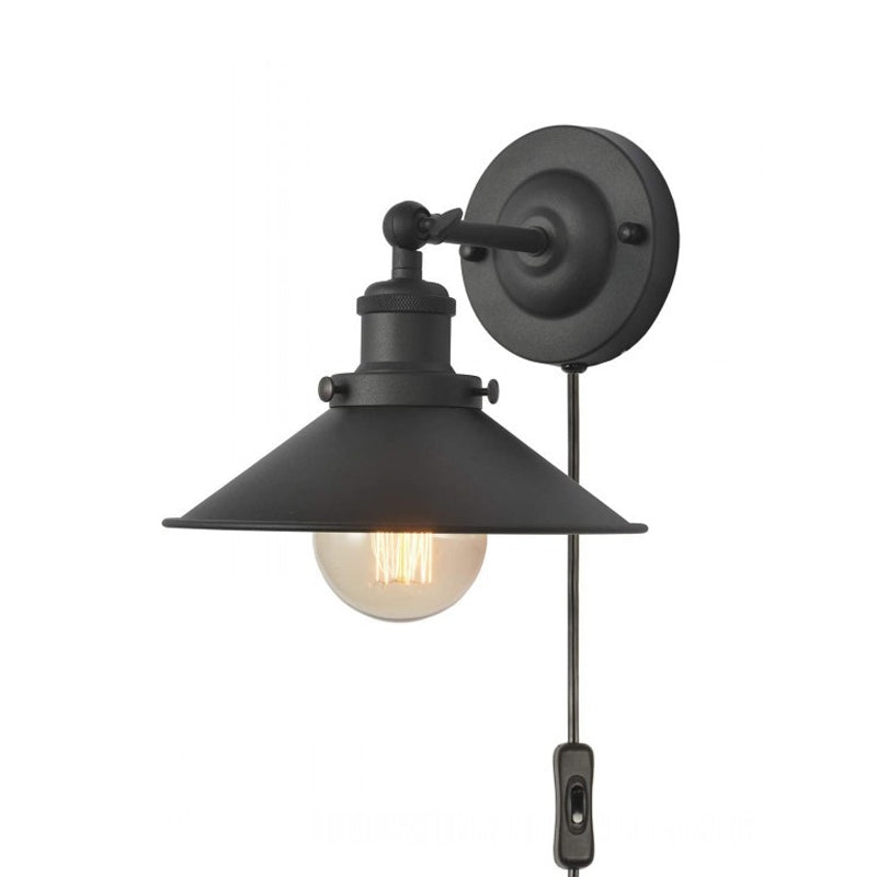 Black 1 Bulb Rotatable Wall Light Vintage Iron Cone Shade Plug-in/Plug-less Wall Mounted Lamp for Bedroom Black B Clearhalo 'Art deco wall lights' 'Cast Iron' 'Glass' 'Industrial wall lights' 'Industrial' 'Middle century wall lights' 'Modern' 'Rustic wall lights' 'Tiffany' 'Traditional wall lights' 'Wall Lamps & Sconces' 'Wall Lights' Lighting' 1917113