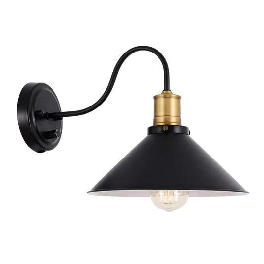 Metal Cone Wall Mount Light Industrial 1/2-Bulb Door Side Gooseneck Wall Lamp Fixture with/without Plug in Black 1.0 Black B Clearhalo 'Art deco wall lights' 'Cast Iron' 'Glass' 'Industrial wall lights' 'Industrial' 'Middle century wall lights' 'Modern' 'Rustic wall lights' 'Tiffany' 'Traditional wall lights' 'Wall Lamps & Sconces' 'Wall Lights' Lighting' 1917119