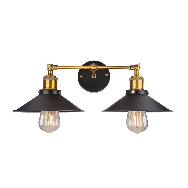 Cone Workshop Wall Light Kit Rustic Metal 1/2-Light Black Wall Mount Lamp with Rotating Brass Linear Arm Clearhalo 'Art deco wall lights' 'Cast Iron' 'Glass' 'Industrial wall lights' 'Industrial' 'Middle century wall lights' 'Modern' 'Rustic wall lights' 'Tiffany' 'Traditional wall lights' 'Wall Lamps & Sconces' 'Wall Lights' Lighting' 1917124