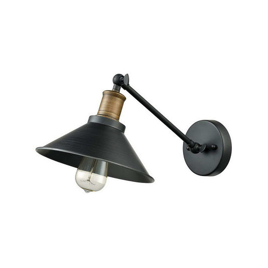 Cone Shade Bathroom Wall Light Farmhouse Metal 1/2-Light Black and Brass Wall Mounted Lamp with Pivot Joint 1.0 Black Clearhalo 'Art deco wall lights' 'Cast Iron' 'Glass' 'Industrial wall lights' 'Industrial' 'Middle century wall lights' 'Modern' 'Rustic wall lights' 'Tiffany' 'Traditional wall lights' 'Wall Lamps & Sconces' 'Wall Lights' Lighting' 1917132