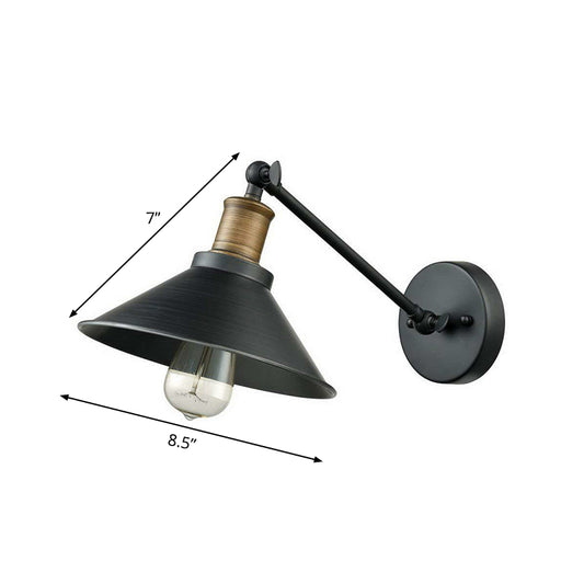 Cone Shade Bathroom Wall Light Farmhouse Metal 1/2-Light Black and Brass Wall Mounted Lamp with Pivot Joint Clearhalo 'Art deco wall lights' 'Cast Iron' 'Glass' 'Industrial wall lights' 'Industrial' 'Middle century wall lights' 'Modern' 'Rustic wall lights' 'Tiffany' 'Traditional wall lights' 'Wall Lamps & Sconces' 'Wall Lights' Lighting' 1917134