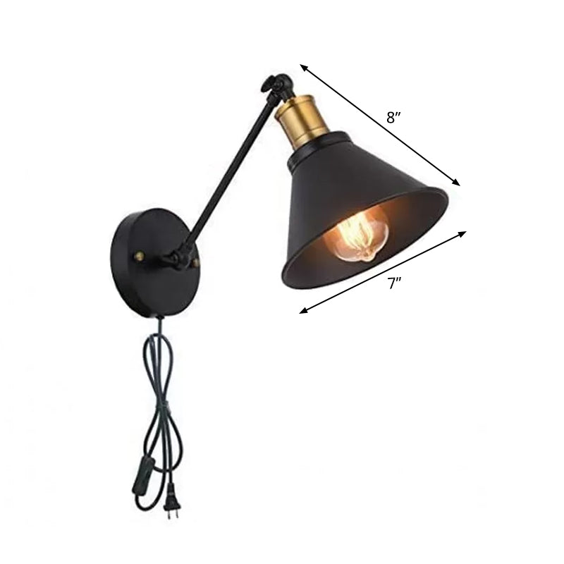 Roll-Trimmed Horn Iron Wall Light Warehouse 2-Head Bedside Rotatable Reading Wall Lamp with Plug in Black Clearhalo 'Art deco wall lights' 'Cast Iron' 'Glass' 'Industrial wall lights' 'Industrial' 'Middle century wall lights' 'Modern' 'Rustic wall lights' 'Tiffany' 'Traditional wall lights' 'Wall Lamps & Sconces' 'Wall Lights' Lighting' 1917148