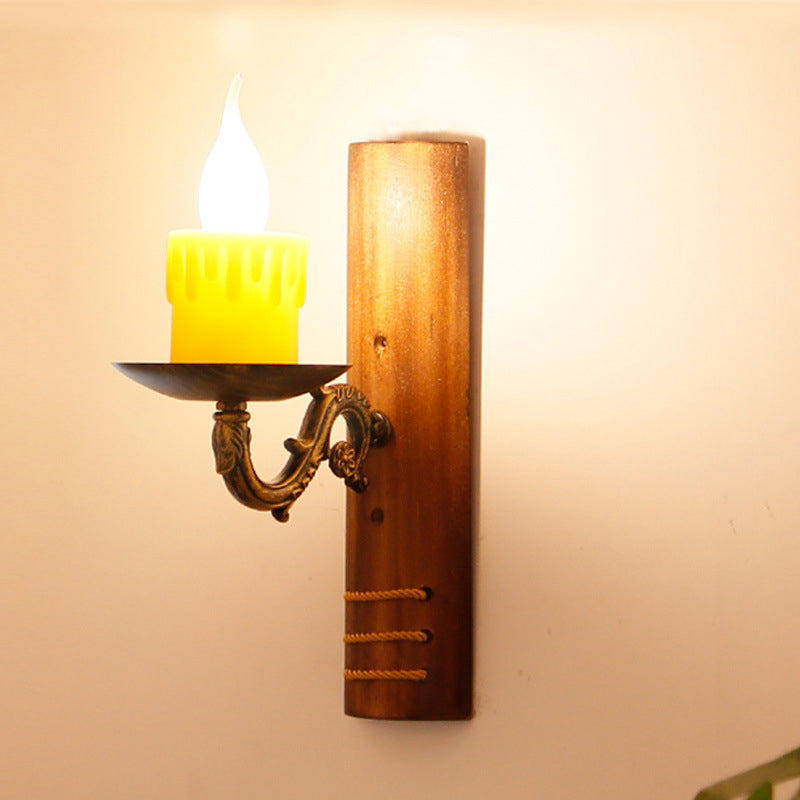 Brown Rectangular Wall Light Fixture Cottage Bamboo 1 Bulb Living Room Wall Mounted Lamp with Flameless Candle Brown Clearhalo 'Industrial wall lights' 'Industrial' 'Middle century wall lights' 'Rustic wall lights' 'Tiffany' 'Wall Lamps & Sconces' 'Wall Lights' Lighting' 1917194