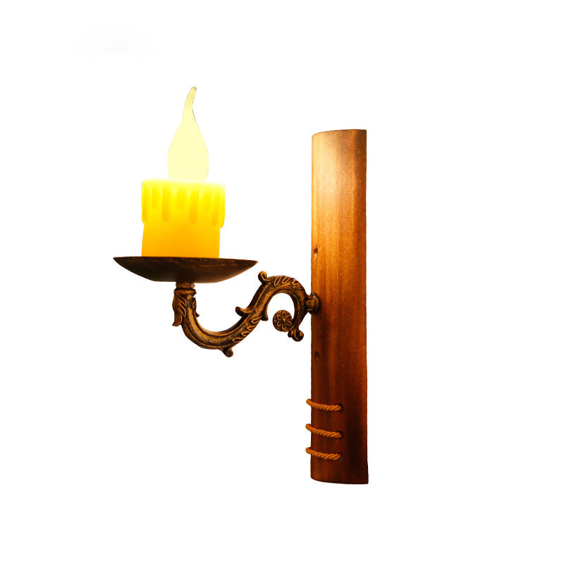 Brown Rectangular Wall Light Fixture Cottage Bamboo 1 Bulb Living Room Wall Mounted Lamp with Flameless Candle Clearhalo 'Industrial wall lights' 'Industrial' 'Middle century wall lights' 'Rustic wall lights' 'Tiffany' 'Wall Lamps & Sconces' 'Wall Lights' Lighting' 1917197