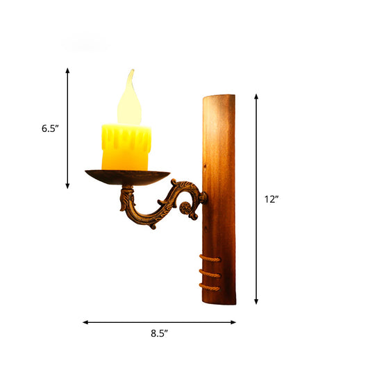 Brown Rectangular Wall Light Fixture Cottage Bamboo 1 Bulb Living Room Wall Mounted Lamp with Flameless Candle Clearhalo 'Industrial wall lights' 'Industrial' 'Middle century wall lights' 'Rustic wall lights' 'Tiffany' 'Wall Lamps & Sconces' 'Wall Lights' Lighting' 1917198