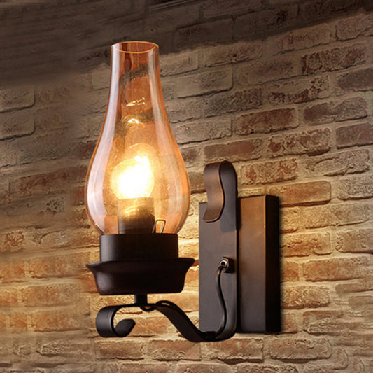Loft Style Candle/Kerosene Wall Lamp 1 Bulb White/Brown Glass Wall Lighting with Scroll Arm in Black Brown Clearhalo 'Art deco wall lights' 'Cast Iron' 'Glass' 'Industrial wall lights' 'Industrial' 'Middle century wall lights' 'Modern' 'Rustic wall lights' 'Tiffany' 'Traditional wall lights' 'Wall Lamps & Sconces' 'Wall Lights' Lighting' 1917213